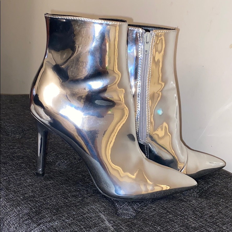 Silver Pointed Toe Booties